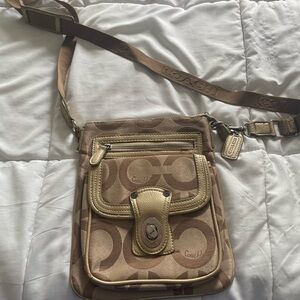 Coach Tan and Gold Signature Crossbody Bag